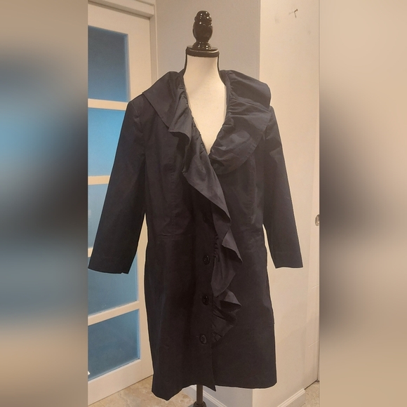 CAbi Navy Trench Coat with Ruffle Detail - Picture 1 of 11